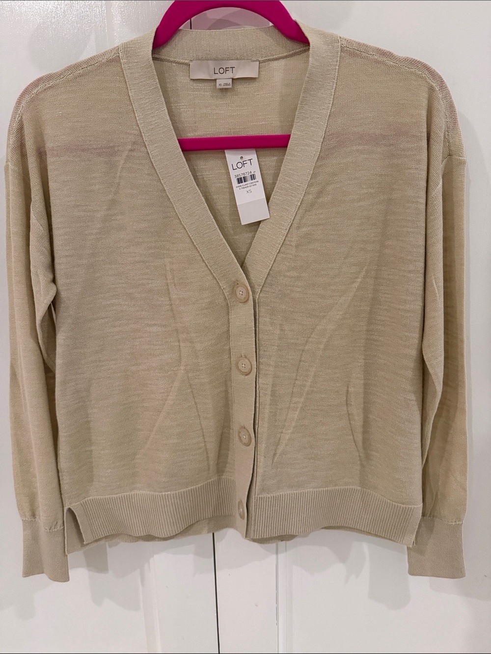 LOFT Beige V-Neck Button Front Cardigan